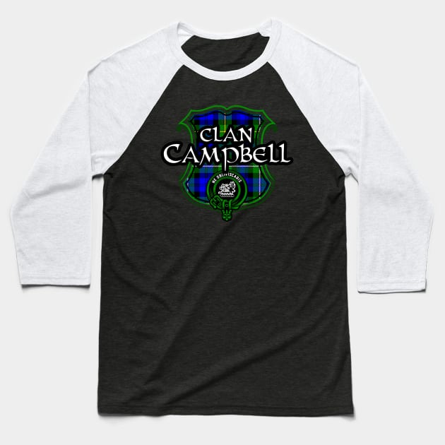 Clan Campbell Surname Scottish Clan Tartan Crest Badge Baseball T-Shirt by Celtic Folk